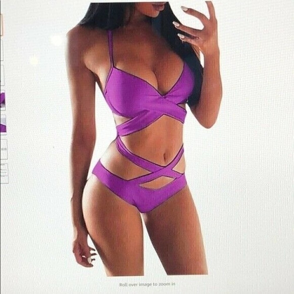 Pan Hui Women's Bikini Set Size XL High Cut Purple Bikini Set 2-Piece